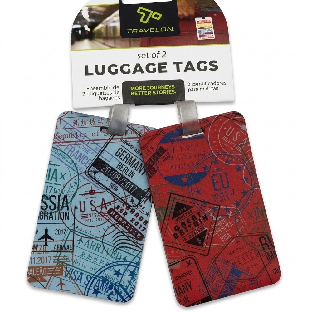 NWT Travel Luggage Tags Passport Stamp Logo